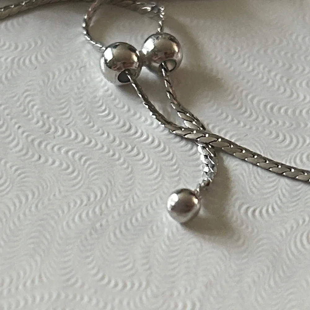 925 Sterling‎ Silver glitter dust Beaded adjustable Bracelet